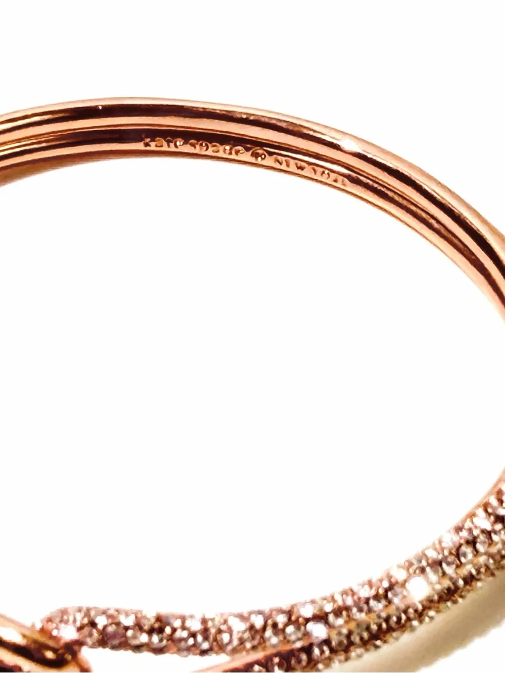 Kate Spade ♠️ All Tied Up Rose Gold Tone Pavé Crystal Knot Hinge Bangle Bracelet